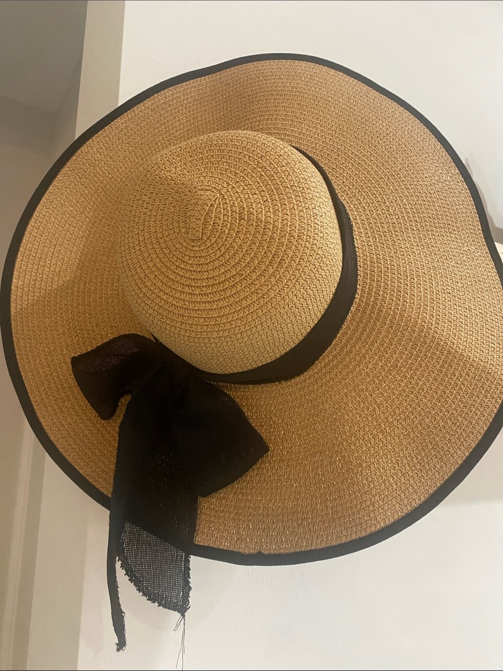 Wide-Brim Straw Sun Hat with Black Ribbon